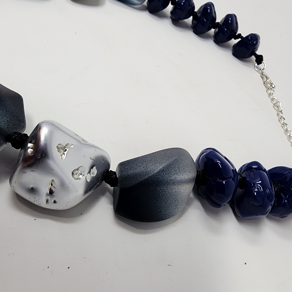 Oversized Blue Gray Beaded Statement Necklace Sil… - image 8